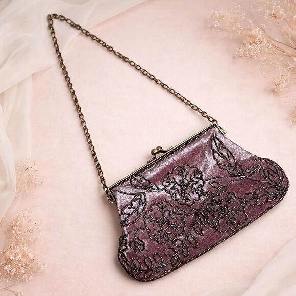 Source Unknown Handbags - VINTAGE Dusty pink velvet clutch & shoulder bag.